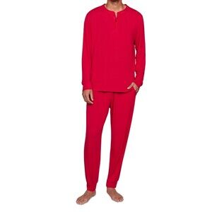 EBERJEY Pajama Set Mens XL Red Henley Jogger Modal Lux HENRY Sleepwear PJs $158